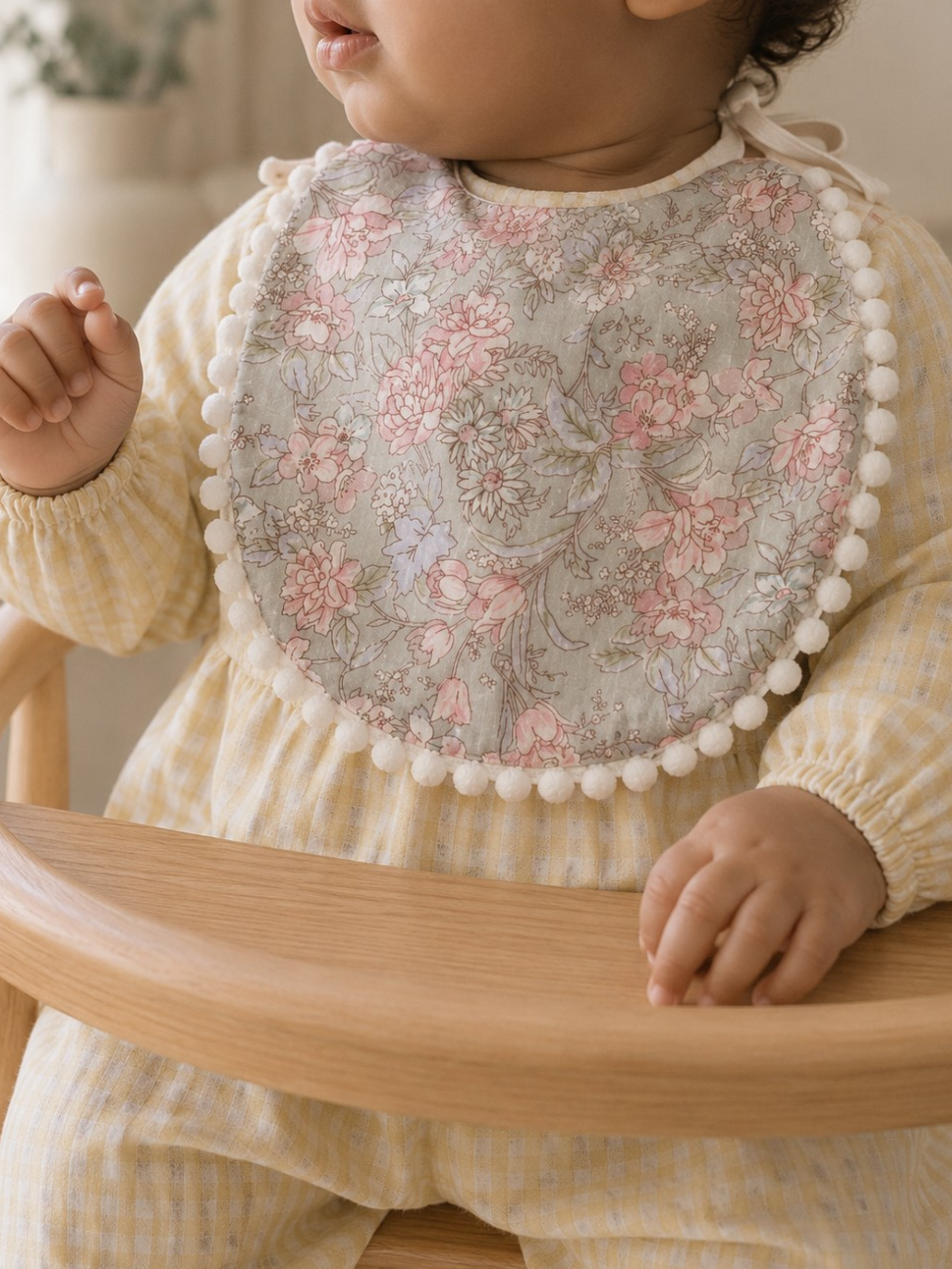 Pink and Grey Floral Cotton Bib