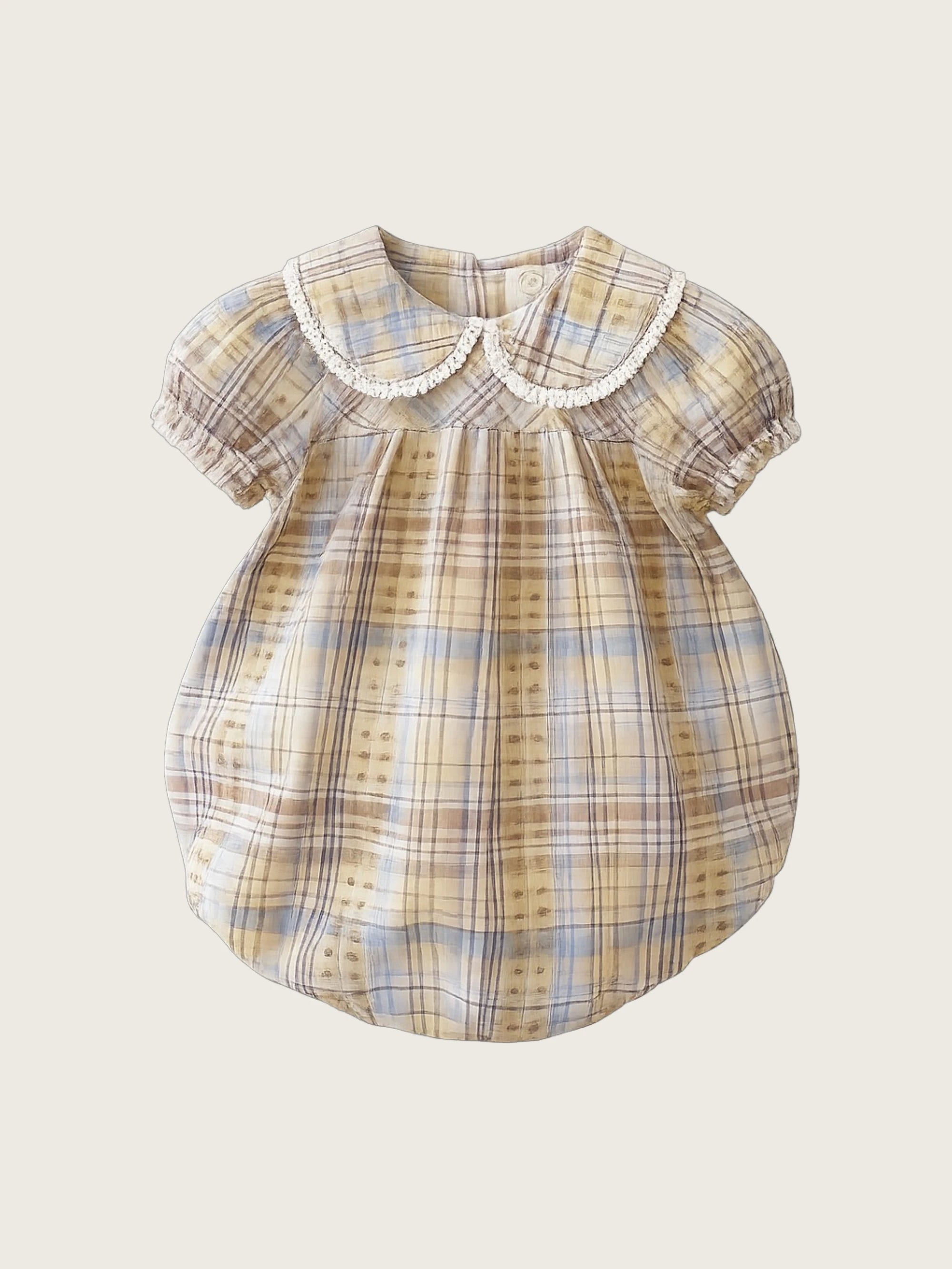 Playdate Yellow Tartan Print Dress Romper